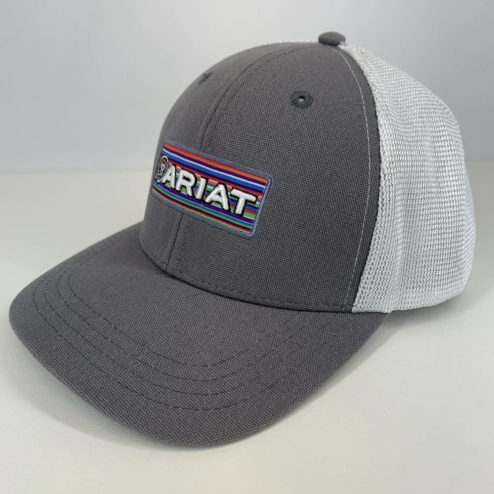 ARIAT Hat Gray White Mesh Adjustable Snapback OSFM Structured Baseball Cap